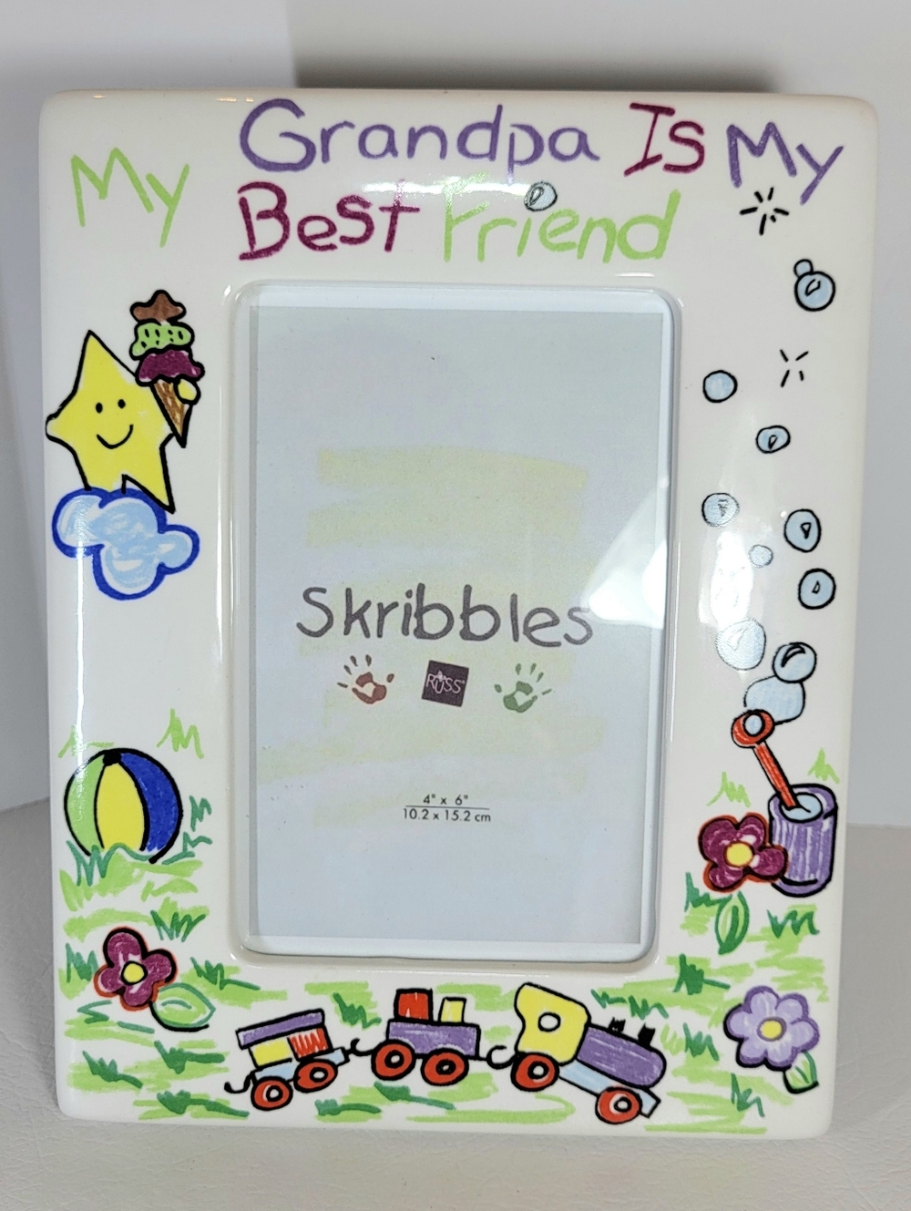 Russ FRAME My Grandpa Is My Best Friend Skribbles Ceramic 4”x6” Photo Picture